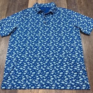 Deolax Mens XL Dinosaur AOP Print Golf Polo Shirt Blue‎ Performance Stretch